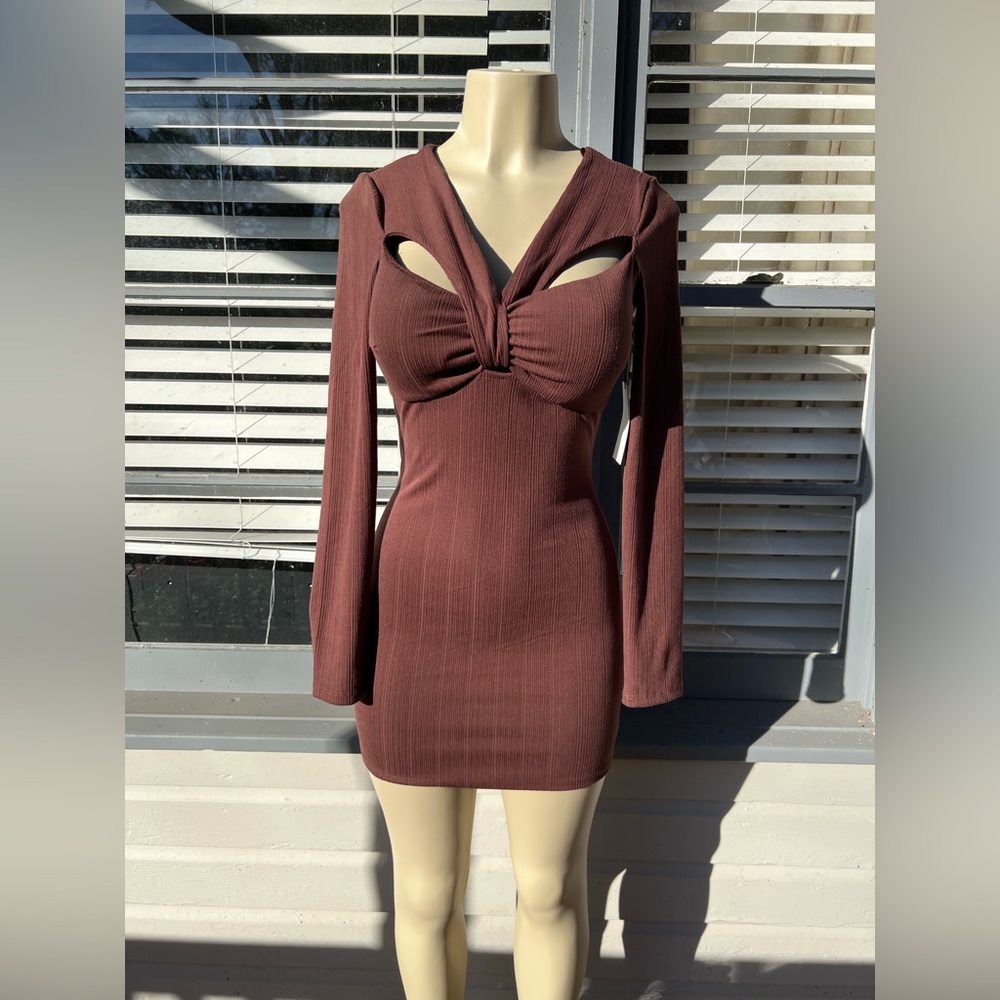 Elegant Brown Long Sleeve Dress